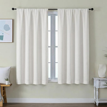 Simplebrand Ava Light Beige Short Light Filtering Curtains for Bedroom 54 Inches Long 2 Panels Set, Solid Thermal Insulated, Energy Saving Window Treatment Curtains Light Filtering, W40 x L54 Inch