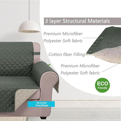 U-NICE HOME 4 Seater Sofa Cover 91 Inch Large Couch Covers for 4 Cushion Couch with Elastic Straps Water Resistant Furniture Protector Cover for Pets Cat (Sofa XX-Large, Grey/Beige)