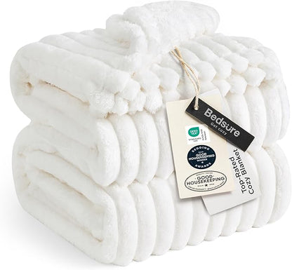 Bedsure GentleSoft Blankets Queen Size for Bed - Cozy Soft Sofa Couch Cover Blankets for Women, Cute Large Bedding Fleece Throws for Girls, Off White, 90x90 Inches