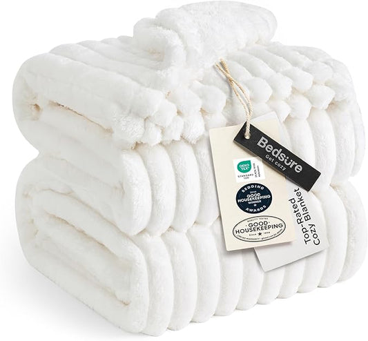 Bedsure GentleSoft Blankets Queen Size for Bed - Cozy Soft Sofa Couch Cover Blankets for Women, Cute Large Bedding Fleece Throws for Girls, Off White, 90x90 Inches