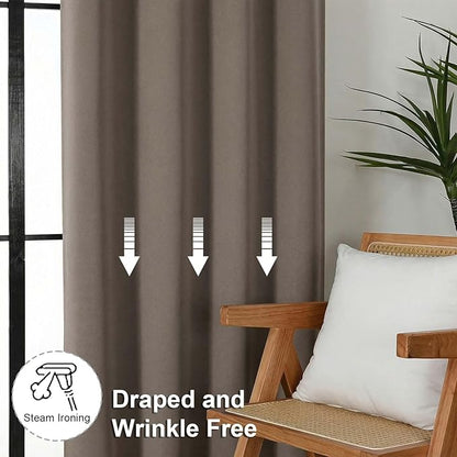 Simplebrand Ava Latte Short Blackout Curtains for Bedroom 45 Inches Long 2 Panels Set, Solid Thermal Insulated, Energy Saving Window Treatment Curtains Blackout Drapes, W40 x L45 Inch, Latte