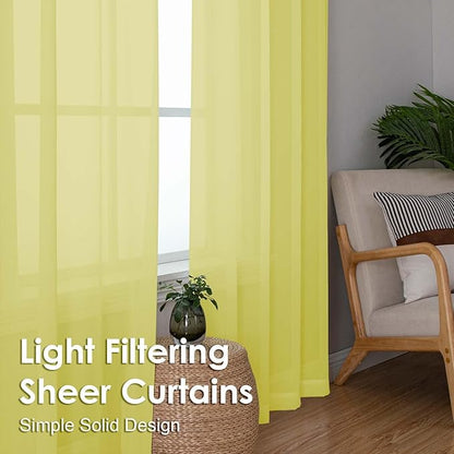 OVZME Sheer Curtains 63 inch Length 2 Panels Set for Bedroom Living Room, Soft Airy Elegant Light Filtering Sheer Curtains, Dual Rod Pocket Window Drapes, Each 42W x 63L Inches, Lemon