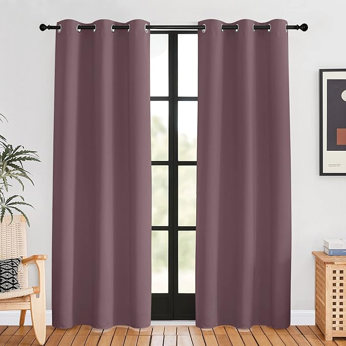 NICETOWN Blackout Curtains for Bedroom, Dry Rose, 42 W by 80 L, Set of 2, Thermal Insulated Curtains & Drapes with Grommet Top for Living Room, Privacy Window Treatment Draperies