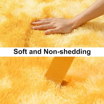 Soft Runner Rugs for Bedroom Hallways, 2x4 Tie-Dyed Yellow Fluffy Shag Throw Area Rug Non Slip for Bedside Dorm, Long Shaggy Furry Carpet for Nursery Living Room
