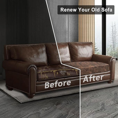 Leather Look Couch Cushion Covers Sofa Seat Slipcovers Sets Couches Furniture Protector for Sectional Armchair Loveseat Pets Kids Stretch Spandex Fabric (2 Cushion Sofa, Dark Brown)
