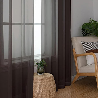 Simplebrand Chocolate Valances 14 Inches Long for Living Room Pocket 2 Panel Light Filtering Sheer Translucent Valence Toppers for Short Window Kitchen Bathroom Bedroom 42x14 Inch Length