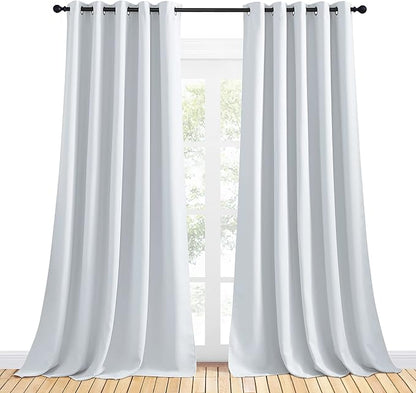 NICETOWN Room Darkening Draperies Curtains Panels, Window Treatment Thermal Insulated Grommet Room Darkening Curtains/Drapes for Bedroom (Greyish White, 2 Panels, 70-inch by 95-inch)