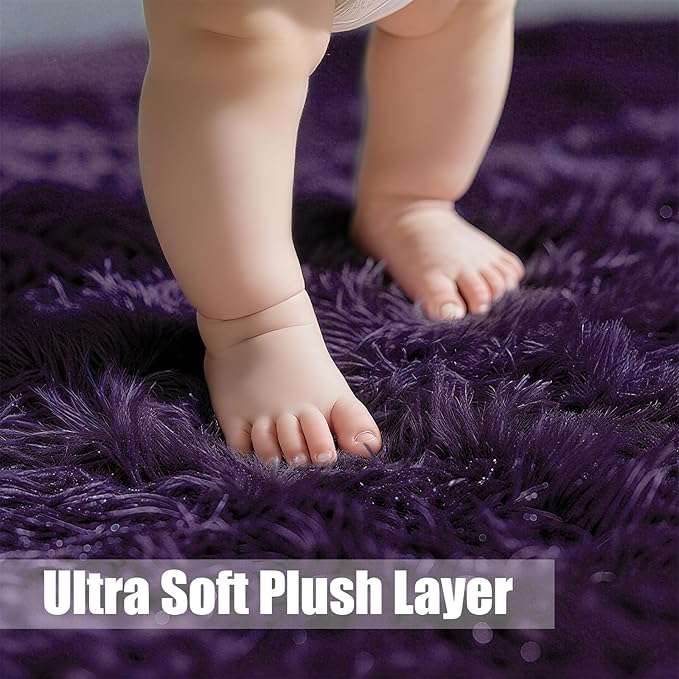 9x12 Fluffy Area Rugs for Living Room,Large Purple Fuzzy Shag Area Rug for Bedroom,Soft Non-Shedding Indoor Plush Carpet for Kids Bedroom Nursery Home Decor