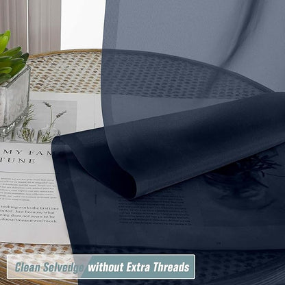 Navy Blue Sheer Curtains 84 Inches Long 2 Panels, Elegant Airy Transparent Light Filtering Window Curtains, Window Drapes for Living Room Bedroom, Top Dual Rod Pocket Design, 2x42Wx84L Inches