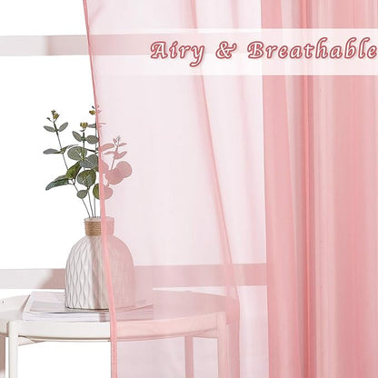 NICETOWN Sheer Curtains Extra Long 96-inch - Grommet Casual Style Airy & Breathable with Amount Light Sheer Panels for Patio/Glass Door (108 inches Wide Total 2 Pieces, Coral)