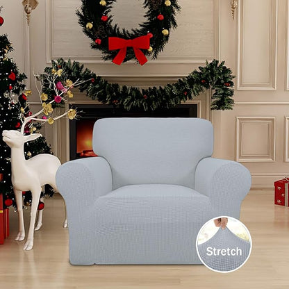 Easy-Going Stretch Chair Sofa Slipcover 1-Piece Couch Sofa Cover Furniture Protector Soft with Elastic Bottom for Kids, Pet. Spandex Jacquard Fabric Small Checks (Chair, Silver Gray)