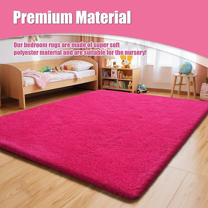 8x10 Fluffy Area Rugs for Living Room,Shag Area Rug for Bedroom,Soft Fuzzy Rug Non-Shedding Indoor Plush Carpet for Kids Bedroom Nursery Home Decor,Hot Pink