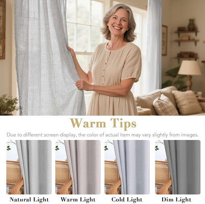 H.VERSAILTEX 2 Pack Ultra Luxurious High Woven Linen Elegant Semi Sheer Curtain Panels Light Reducing Privacy Panels Drapes, Nickel Grommet Curtain Set, Extra Long 52x108-Inch, Dove