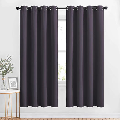 NICETOWN Insulated Curtains Blackout Draperies - Triple Weave Microfiber Home Thermal Insulated Solid Ring Top Blackout Curtains/Panels for Bedroom(Greyish Purple, Set of 2, 52 x 72 Inch)