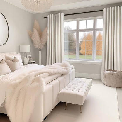 Topfinel 100% Blackout Linen Curtains 72 Inch Long Ivory Blackout Cream White Curtains, Pinch Pleated Back Tab Sun Blocking Drapes with Hooks Room Darkening Heat Reducing 52" X 72" Christmas