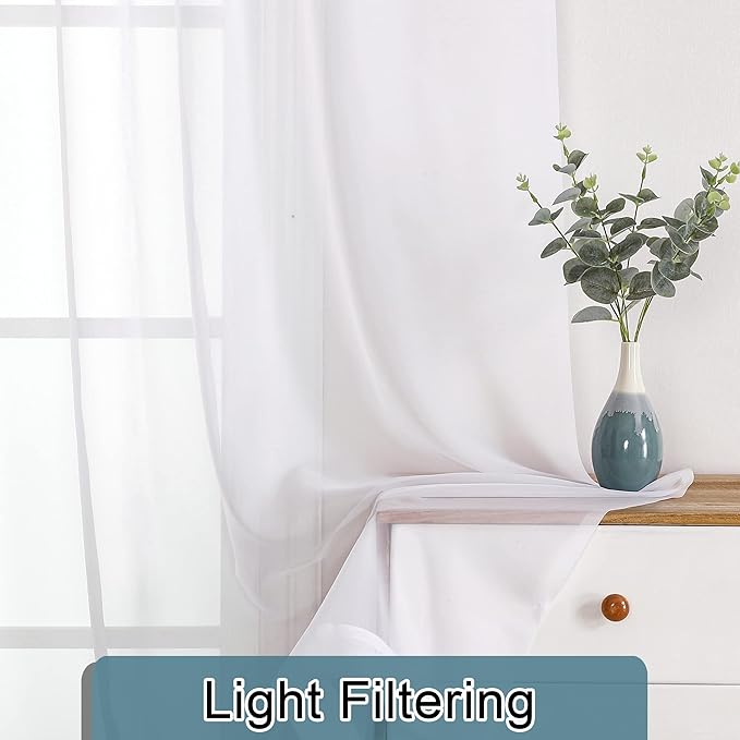 Lecloud White Sheer Curtains 72 Inches Long 2 Panels, Light Filtering Voile Drapes for Window/Door, Breathable Rod Pocket Window Treatments for Bedroom Living Room, Each 40" W x 72" L