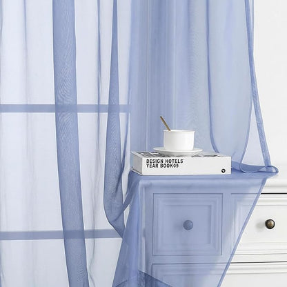 Chyhomenyc Sheer Curtains 108 Inch Length 2 Panels Set - Extra Long Light Filtering Solid Voile Window Drapes for Living Room Bedroom, 42Wx108L, 9FT Length, Denim Blue