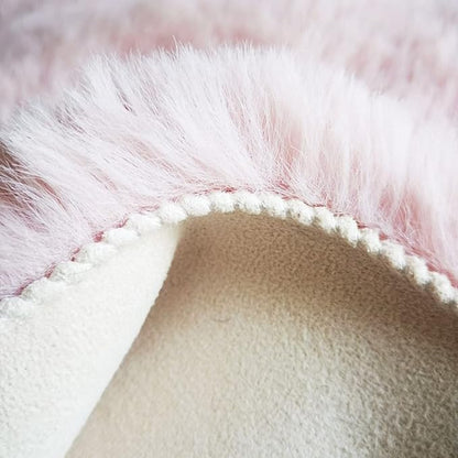Ghouse Faux Rabbit Fur Round Rug 4ft Pink Round Rugs for Bedroom Decor Fluffy Area Rugs for Living Room, no-Shedding Carpet Sheepskin Washable Rug Rome Decor