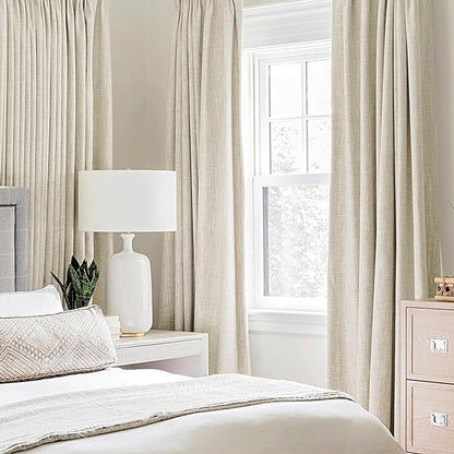 MIULEE 100% Blackout Linen Textured Curtains for Bedroom Solid Thermal Insulated Cream Grommet Room Darkening Curtains & Drapes Luxury Decor for Living Room Nursery 52 x 120 Inch (2 Panels)