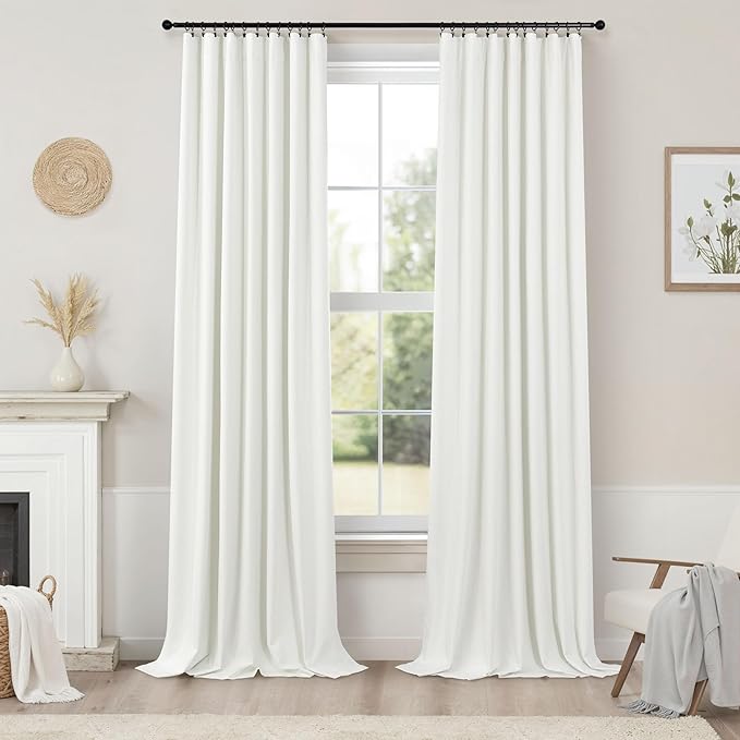 Black Out Curtains 72 Inch Long 2 Panel Burg Lightweight Faux Linen Cute Blackout Bay Window Curtain Modern Neutral Drapes for Bedroom Cabin Room Darkening Curtains 6FT Length Back Tab Ivory Off White