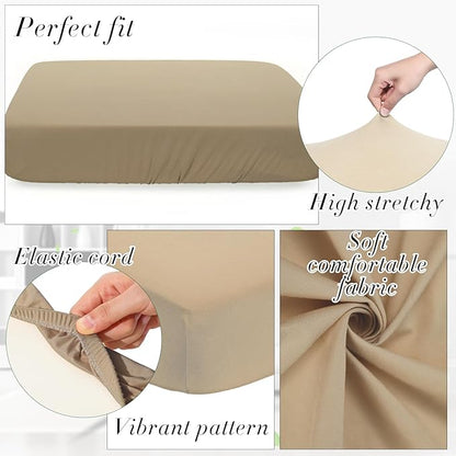 Newwiee 8Pcs Patio Cushion Covers Stretch Outdoor Cushion Cover Replacement for Patio Furniture Sofa Couch Slipcovers, Soft Flexibility Washable Furniture Protector(Waterproof Pure,Khaki Yellow)