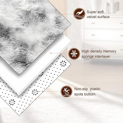 TWINNIS Super Soft Shaggy Rugs Fluffy Carpets 7x10 Feet, Indoor Modern Plush Area Rugs for Living Room Bedroom Kids Room Nursery Home Decor, Upgrade Anti-Skid Fuzzy Rug, Grey and White