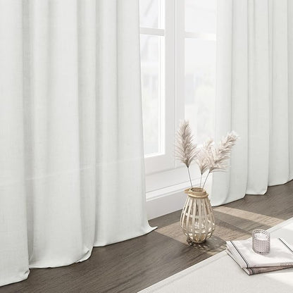 Linen Off White Curtains 135 inch Extra Long for Living Room Back Tab Light Filtering Semi Sheer Drapes Modern Farmhouse Coastal Decor Cotton Textured Curtain for Floor to Ceiling High Window 52x135