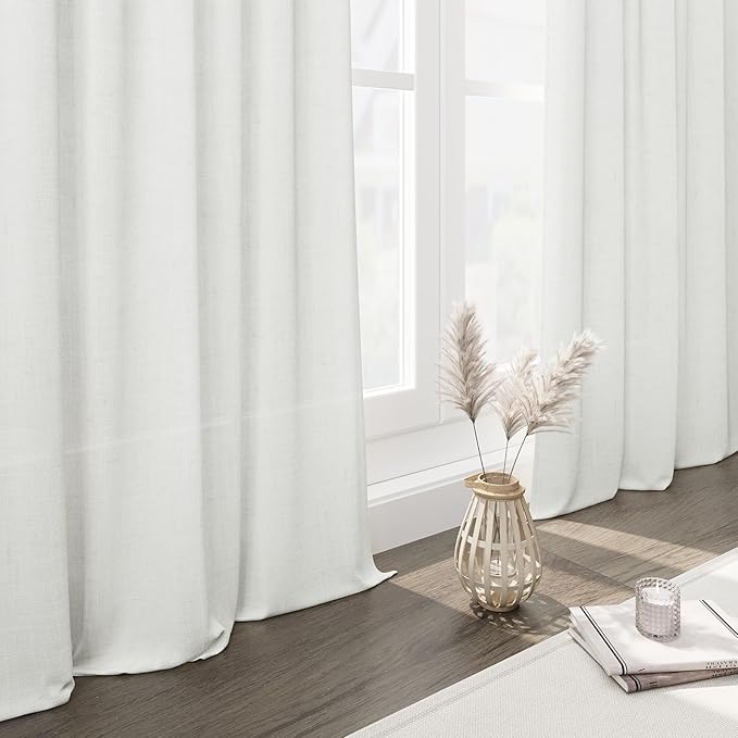 Off White Linen Sheer Curtains 102 Inches 2 Panels Set Back Tab Rod Pocket Extra Long Semi Sheer Light Filter Vintage Curtain Drapes Room Decor Aesthetic Curtains for Living Room High Window 40x102
