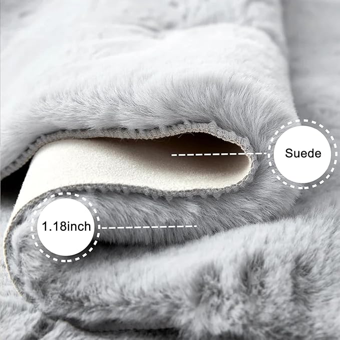 Ghouse Ultra Soft Faux Rabbit Fur Rug 6x9, Machine Washable Area Rugs for Bedroom Fluffy Rugs for Living Room, no-Shedding Carpet Sheepskin Rug Grey