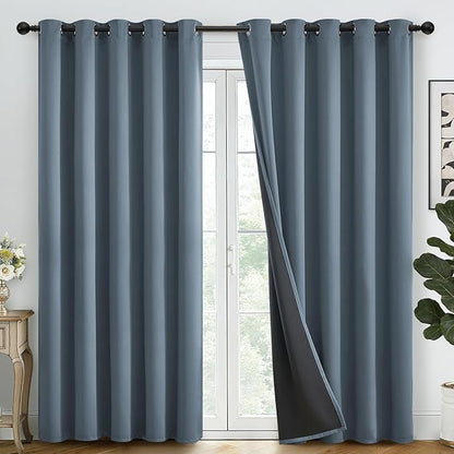 SimpleHome 100% Blackout Curtains for Bedroom,Thermal Insulated Stone Blue Grommet Window Drapes Room Darkening Curtains for Living Room with Black Back,62 x 84 Inch,2 Panels