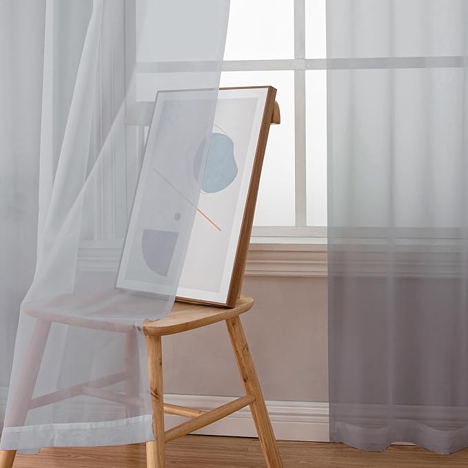 Simplebrand Light Grey Sheer Curtains 90 Inches Long 2 Panels, Light Filtering Rod Pocket Solid Color Window Sheer Curtain Panels, Elegant Curtains & Drapes for Living Room, Bedroom, 42" W x 90" L