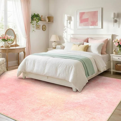 Washable Area Rugs 5'x7' Non-Slip Modern Abstract Soft for Living Room Entryway Bedroom Nursery, Print Pattern, Light Pink