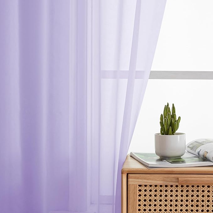 Simplebrand Lavender Sheer Curtains 96 Inches Long, Light Filtering Light Purple Rod Pocket Solid Color Window Sheer Curtain Panels, Elegant Curtains & Drapes for Living Room, Bedroom 2 Panels, 42" W