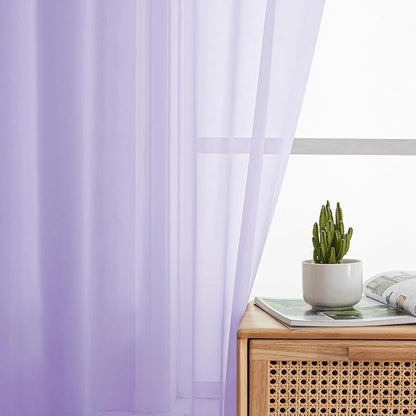 Simplebrand Lavender Sheer Curtains 96 Inches Long, Light Filtering Light Purple Rod Pocket Solid Color Window Sheer Curtain Panels, Elegant Curtains & Drapes for Living Room, Bedroom 2 Panels, 42" W