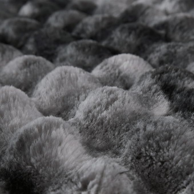 COOVA Faux Fur Throw Blanket for Couch, Cozy Soft and Fuzzy Plush Rabbit Fur Bubble Blanket for Sofa Bedroom Living Room, 60x80 Inches Tie Dye Light Grey