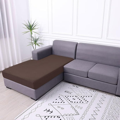 hyha Waterproof Couch Cushion Covers, Sectional Sofa Cushion Slipcovers L Shape, Thick Stretch Jacquard Fabric, Washable Chaise Lounge Cover with Elastic Bottom (1 Piece for Chaise, Brown)