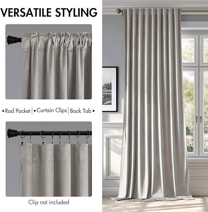 MIULEE Silver Gray Velvet Curtains 108 inches - Luxury Blackout Curtains for Bedroom Living Room Thermal Insulated Super Soft Window Drapes Rod Pocket & Back Tab, W52 x L108 inches, 2 Panels