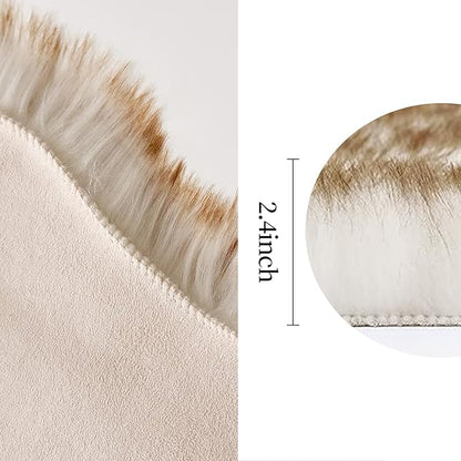 MIULEE 3x5 Feet Faux Fur Sheepskin Rug, Luxury Fluffy Area Rugs - Super Soft Decorative Shag Carpet for Bedroom, Living Room, and Nursery, White and Brown