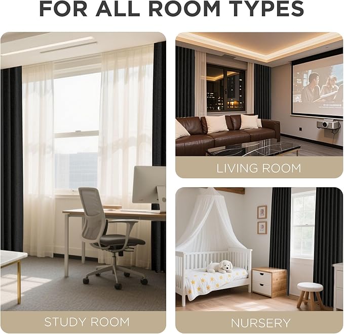 Joydeco Blackout Curtains for Bedroom - 100% Light Blocking 2 Panels Set Black Drapes 42" W x 90" L, Thermal Insulated Room Darkening Curtains, Linen Textured for Living Room, Rod Pocket & Back Tabs