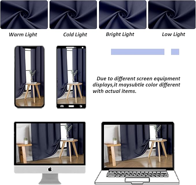 Simplebrand Navy Blue Blackout Curtains for Bedroom 102 Inches Long 2 Panels, Solid Thermal Insulated, Energy Saving Living Room Window Treatment Curtains Blackout Drapes, W50 x L102 Inch, Navy Blue