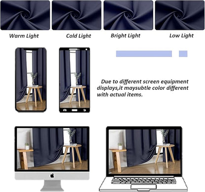 Simplebrand Navy Blue Blackout Curtains for Bedroom 102 Inches Long 2 Panels, Solid Thermal Insulated, Energy Saving Living Room Window Treatment Curtains Blackout Drapes, W50 x L102 Inch, Navy Blue