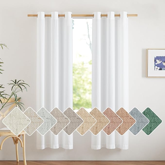 NICETOWN White Linen Curtains 72 inches Long, Grommet Privacy Window Treatments Linen Blend with Light Penetration Rustic & Casual for Bedroom/Living Room, W42 x L72, 2 Panels