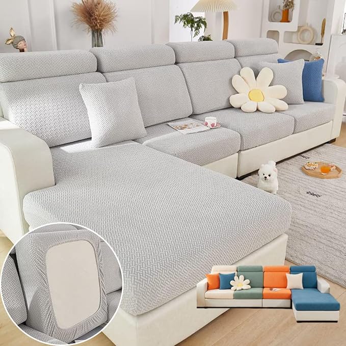 Soothing Home Sofa Covers, Sofa Hero Covers, Wear-Resistant Universal Couch Covers Washable Stretch Sectional Couch Cushion Covers (Light Grey,Large Triple Seat Cover)
