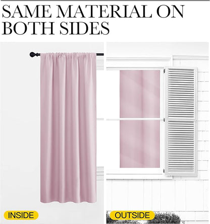 NICETOWN RV Blackout Curtains for Camper Windows, Baby Pink, 34" x 30", Set of 2, Kitchen Short Blackout Curtains & Drapes, Thermal Insulated Rod Pocket Window Treatment Draperies for Nursery