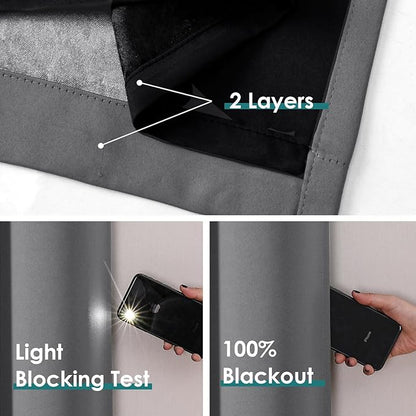 ChrisDowa 100% Blackout Curtains 102 inch Long for Bedroom with Black Liner, 2 Thick Layers Total Blackout Thermal Insulated Grommet Window Curtains 2 Panels Set (Grey, 52 x 102 Inch)