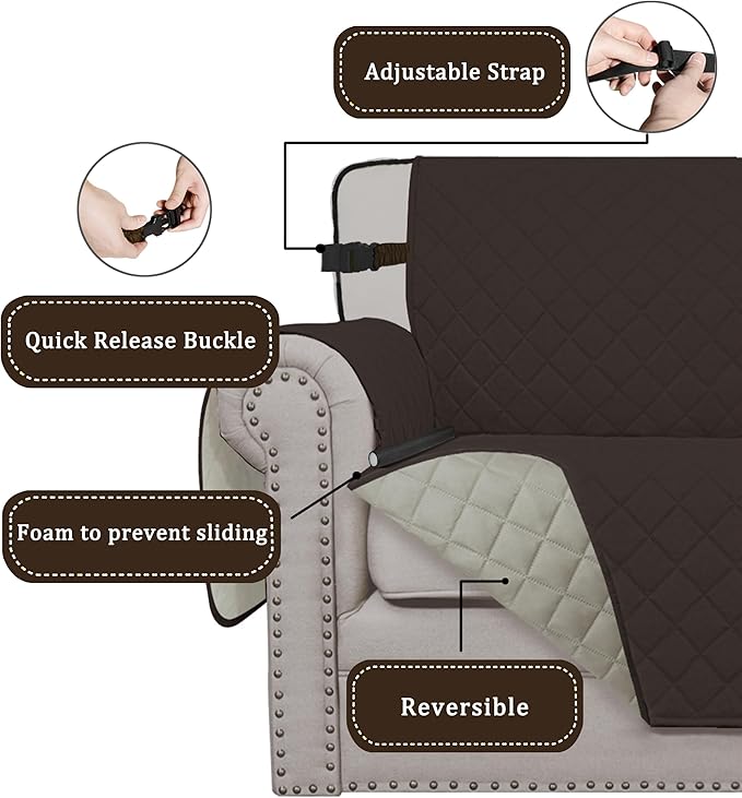 Easy-Going Reversible Chair Cover Washable Sofa Cover for Dogs Water Resistant Couch Slipcover Furniture Protector Cover with Adjustable Straps for Pets (Chair 30 in, Chocolate/Beige)