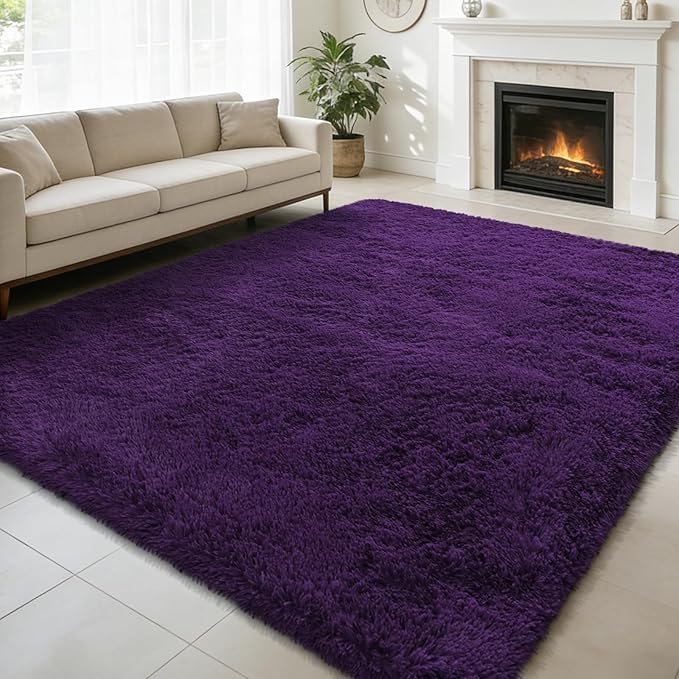 8x10 Fluffy Area Rugs for Living Room,Shag Area Rug for Bedroom,Soft Purple Fuzzy Rug Non-Shedding Indoor Plush Carpet for Kids Bedroom Nursery Home Decor