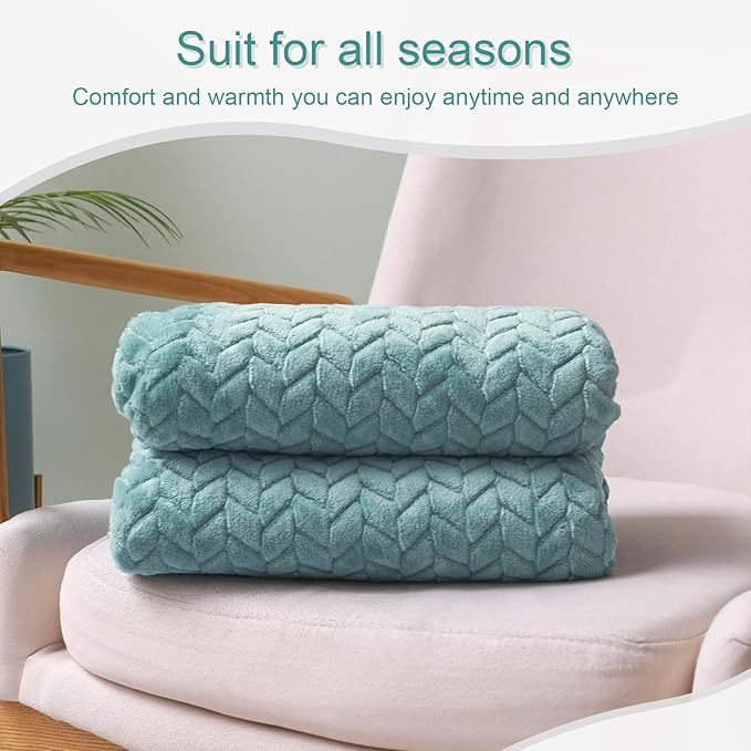 Exclusivo Mezcla Fleece Throw Blanket for Couch and Bed, 50x70 Inches Soft Cozy Jacquard Flannel Blankets, Lightweight Fuzzy Plush Warm Throws for Women, Celadon