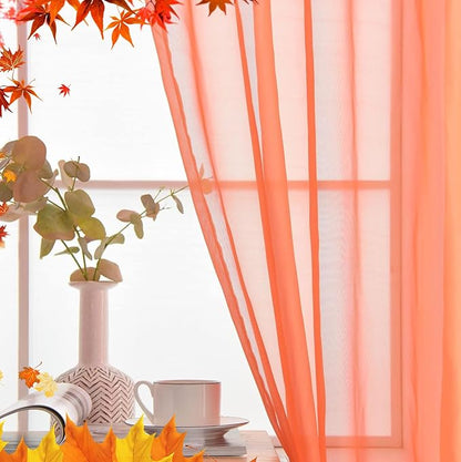 SpaceDresser Basic Rod Pocket Sheer Voile Window Curtain Panels Jaffa Orange 1 Pair 2 Panels 52 Width 63 Inch Long for Kitchen Bedroom Children Living Room Yard(Jaffa Orange,52 W x 63 L)