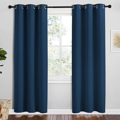 NICETOWN Moroccan Blue Room Darkening Curtains for Kitchen, Set of 2, 42 inches Wide by 78 inches Long, Window Treatment Thermal Insulated Solid Grommet Room Darkening Curtains/Drapes for Bedroom